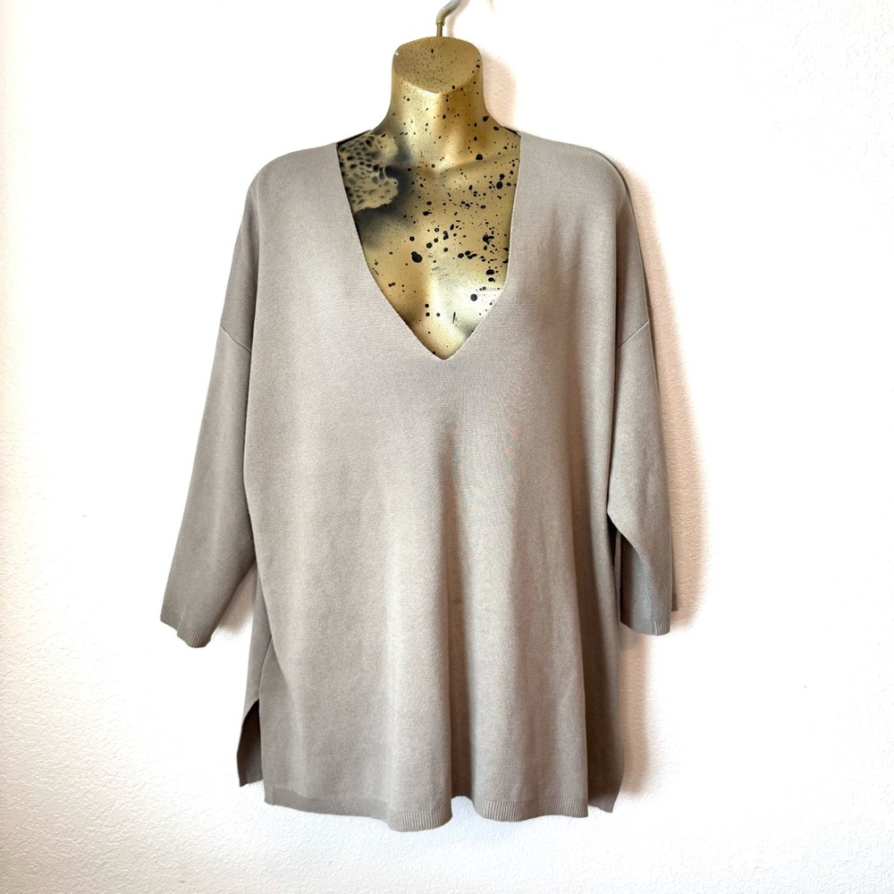 Zara Oversized V-neck Taupe Women's Sweater Tunic Size M
